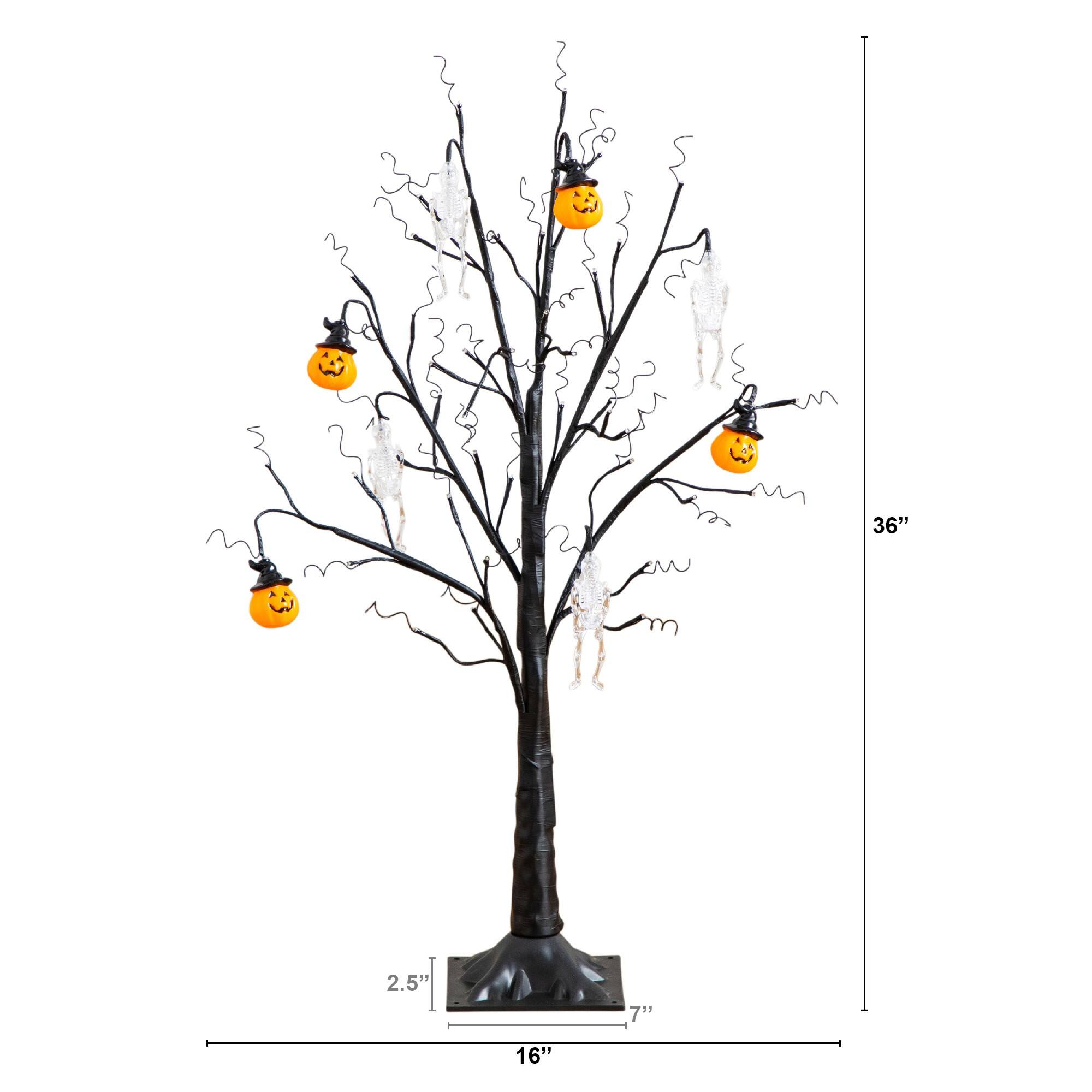 3ft. Pre-Lit Artificial Halloween Pumpkins and Skulls Ornament Tree with 48 Warm White LED Lights